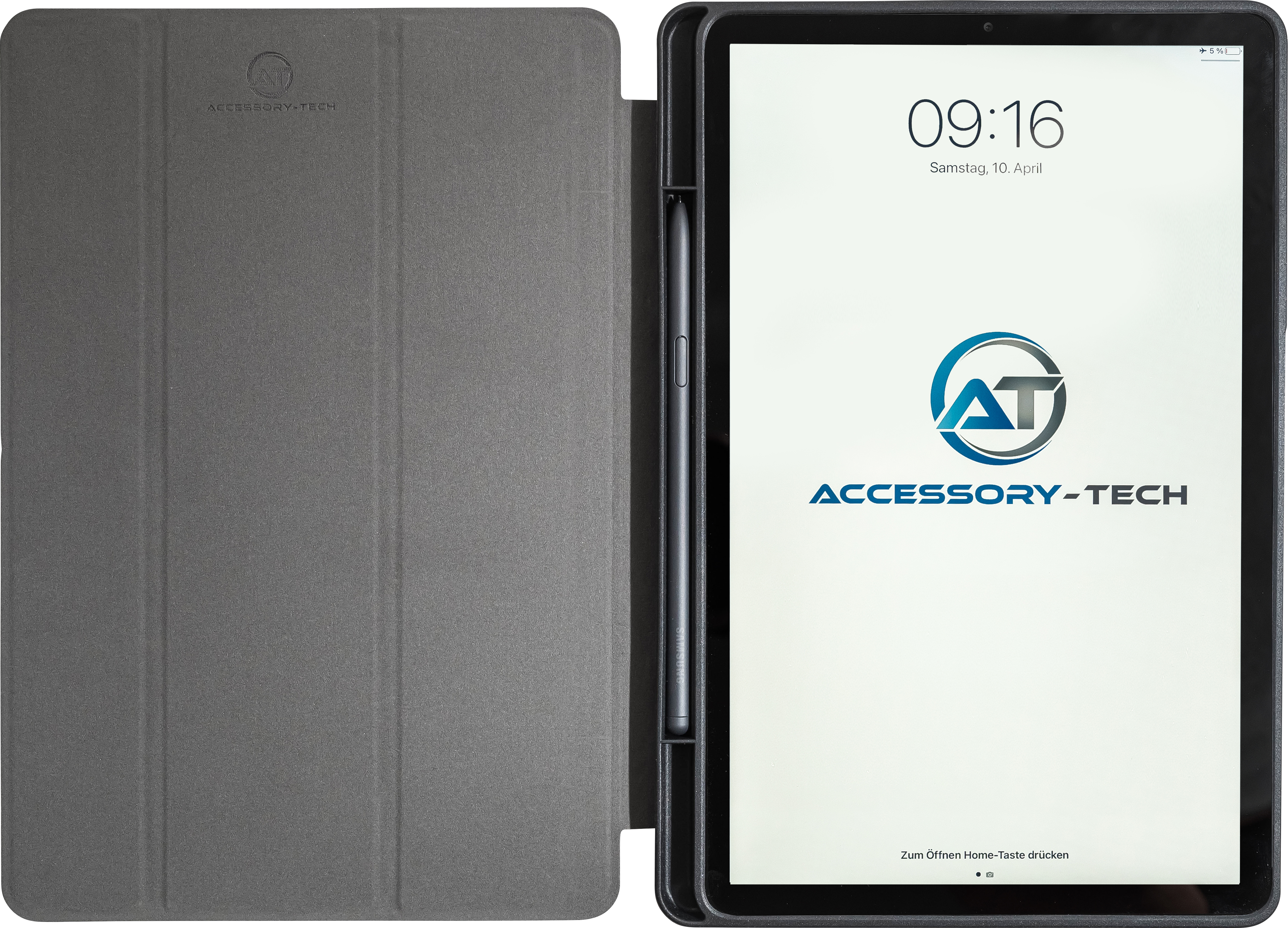 193_Flipcase-mit-Stift-20 Flipcase mit integriertem Stifthalter für Samsung Galaxy Tab S6 Lite, geöffnete Vorderansicht
