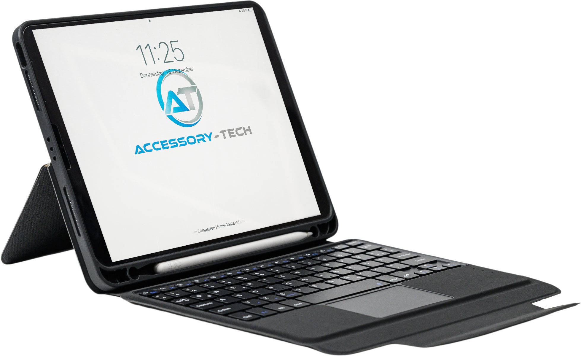 @keycase Premium, für Apple iPad Air 5 und iPad Pro 4. Generation 11" Eigenschaften: Tastatur mit 78 Tasten 14 Funktionstasten QWERTZ Tastaturlayout USB-C Anschluss, Ladekabel im Lieferumfang enthalten Kabellose Bluetooth 5 Verbindung Standby Zeit bis zu 100 Tage Nutzungsdauer bis zu 100 Stunden