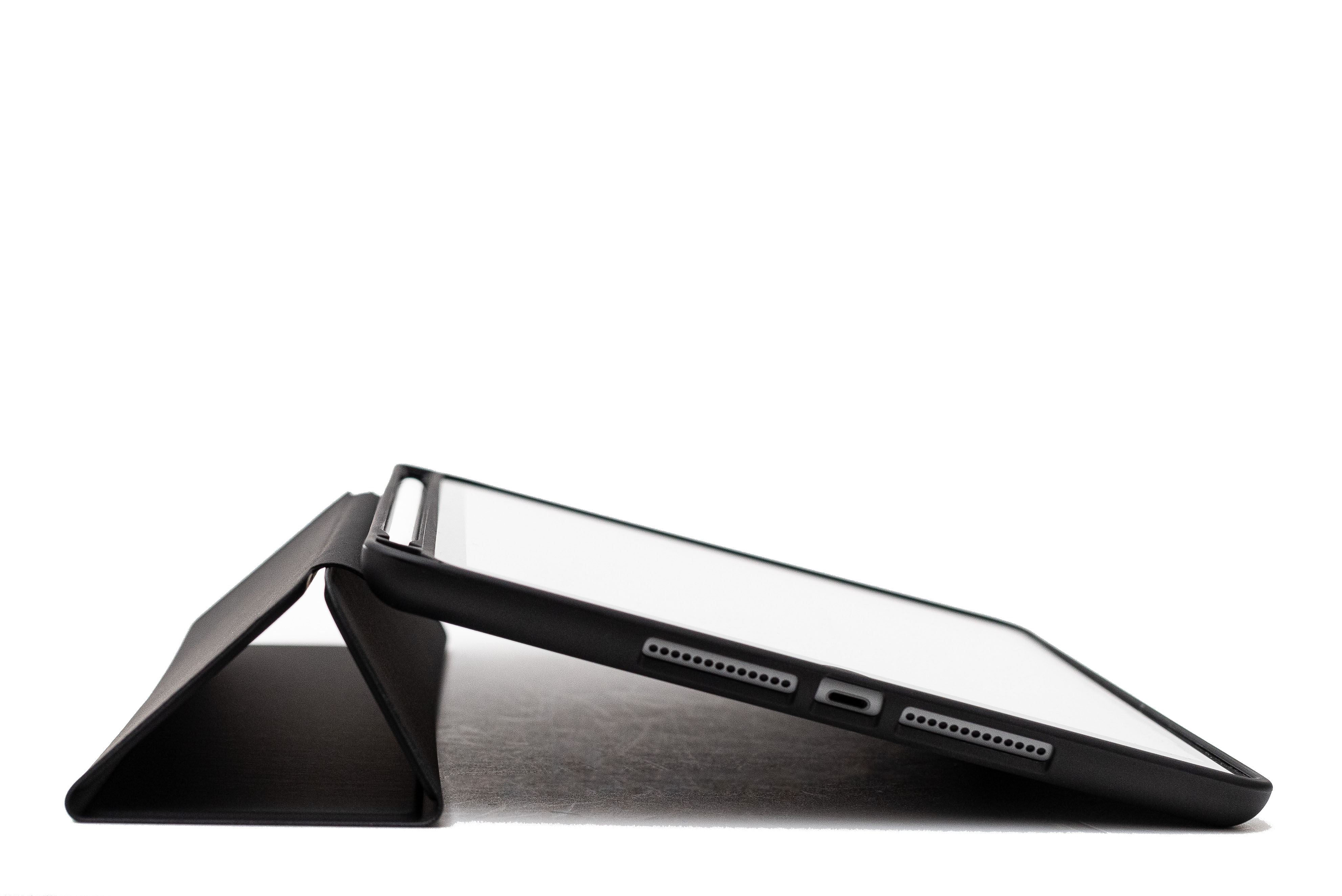 Soft Flip Case mit Stifthalter für Apple iPad 10,2" Standfunktion im Tastaturmodus, Seitenansicht