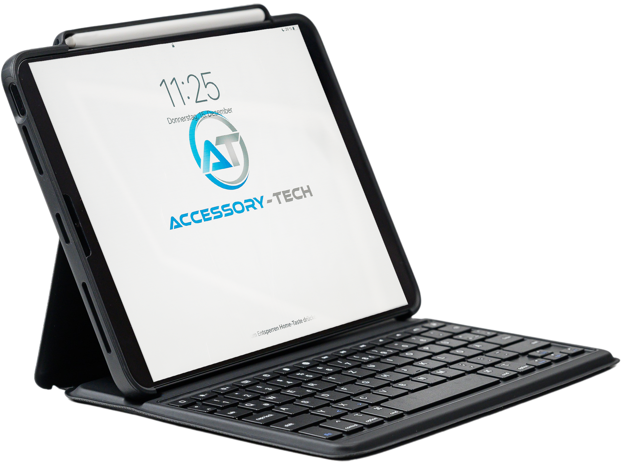 keycase Plus ist eine Premium-Schutzhülle mit integrierter Tastatur und einem Stifthalter, der das kabellose Aufladen des Apple Pencil 2 unterstützt